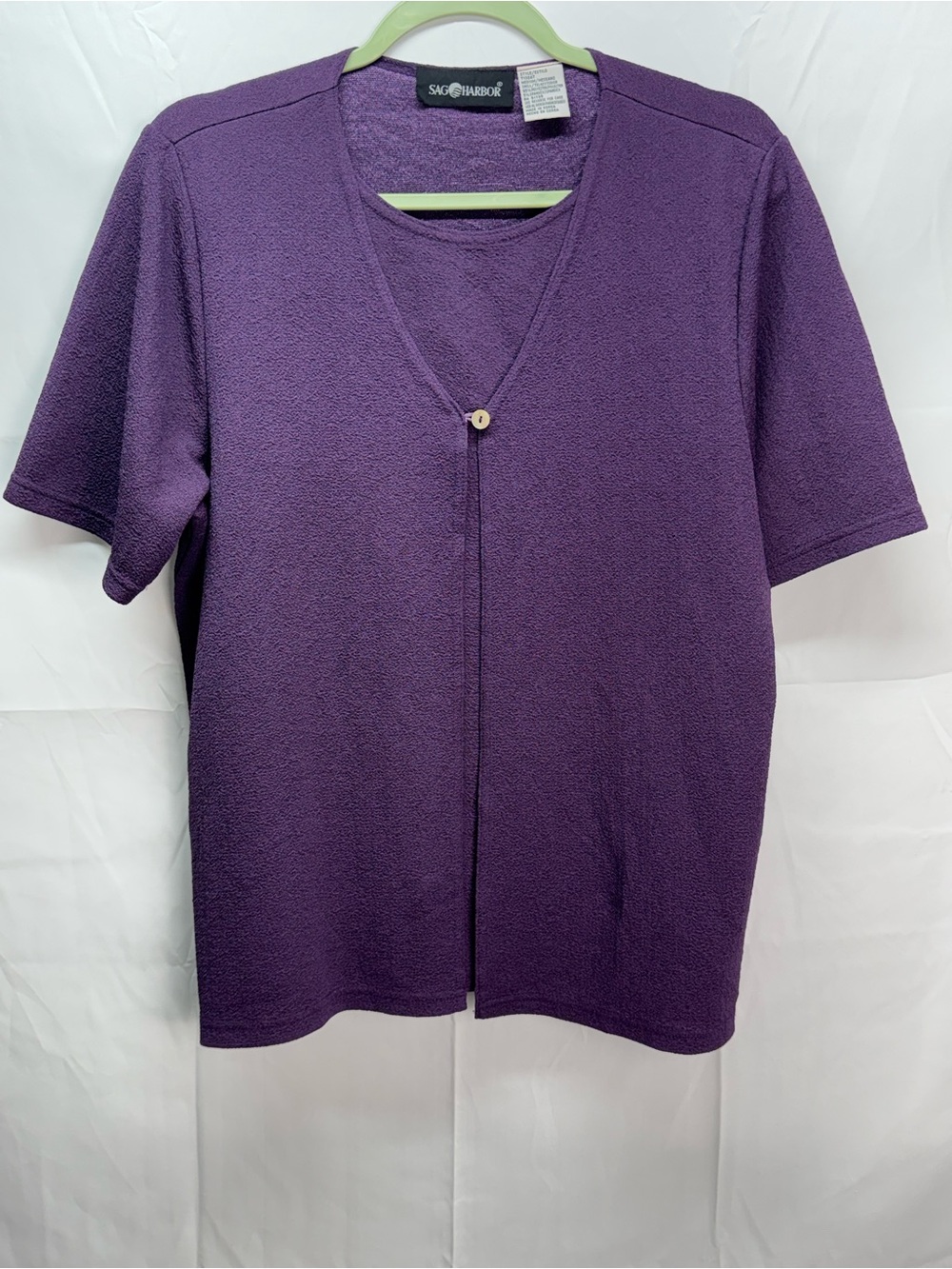 Sag Harbor Purple Short-Sleeve Button-Front Cardigan